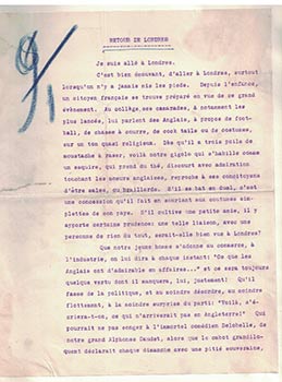 Item #16-4613 Tapuscrit pour "Retour de Londres," paru dans Paris Journal 1912.. Signed. Marcel...