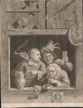 Item #16-4860 Three Men drinking and smoking at a window. First edition, from an old Spanish...