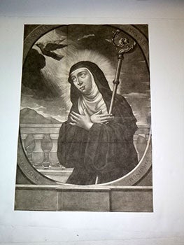 Item #16-4876 Portrait of Saint Scholastica. First edition of the mezzotint, from an old Spanish collection of original Baroque engravings. Baroque Old Master Artist.