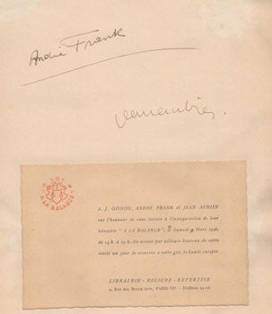 Item #16-4918 Livre d'or of the Librairie "A la Balance," 2 rue des Beaux-Arts, Paris. Original manuscript. A. J. Gonon, André Frank, owners of Librairie "A la Balance." Jean Aubier.