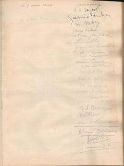 Livre d'or of the Librairie "A la Balance," 2 rue des Beaux-Arts, Paris. Original manuscript.