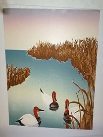 Item #16-4988 Canvasbacks. First edition of the serigraph. Daniel Joshua Goldstein, born 1950