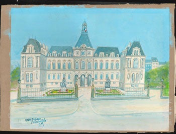 Item #16-5027 L'Hôtel de Ville du Havre . Original gouache for "Havre Disparu." TM, Initials.