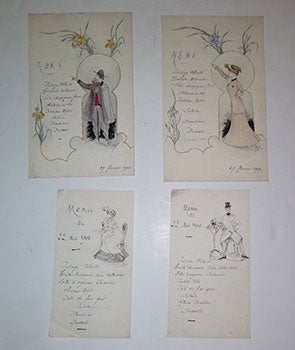 Item #16-5028 4 original art nouveau menus from 1902. Signed. J. Pigeot, active French
