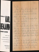 Item #16-5096 Autograph letter to the art historian Peter Selz with "Paintings by Karl Benjamin:...