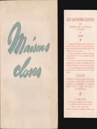Item #16-5098 Four prospectuses for 'Maisons Closes: L'Histoire, L'Art, La Literature, Les Moeurs...