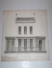 Item #16-5129 Station de Maisons-Leffite. Chemin de fer de Paris &agrave; Rouen. First edition of the lithograph. Victor Petit, artist.