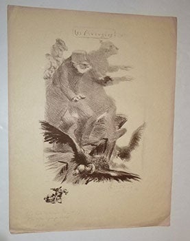 Item #16-5143 Les Aveugles. (Caricature figurant Guillaume II, François-Joseph Ier, Ferdinand Ier (1830-1916) et Mehmed V ) Original lithograph. Claude Charles Bourgonnier, lithographe dessinateur.