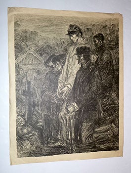 Item #16-5148 Les dévotions. (Soldiers kneeling at a grave). Original lithograph. Henri Jules...