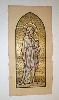 Item #16-5165 Original gouache with gold leaf for a stained glass window showing a standing...