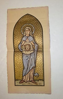 Item #16-5168 Original gouache with gold leaf for a stained glass window depicting Saint...