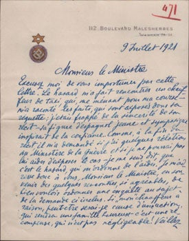 Item #16-5310 Autograph letter with star of David from Léon Bakst to Louis Barthou as Ministre...