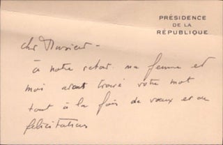 Item #16-5313 Notecard from Vincent Auriol, President of The French Republic. Signed. Vincent...