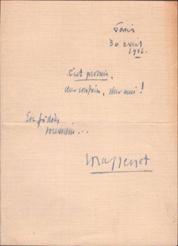 Item #16-5316 Signed letter from Jules Massenet, the year he died. Jules Émile...
