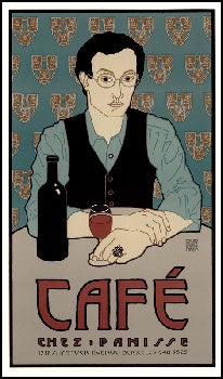 Item #16-5431 CAFÉ CHEZ PANISSE. (Self-portrait). (Goines, no. 86.) First edition of the poster....