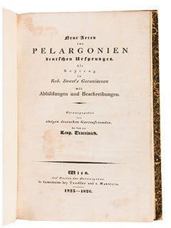 Neue Arten von Pelargonien deutschen Ursprunges : als Beytrag zu Rob. Sweet's Geraniaceen mit Abbildungen und Beschreibungen. 6 volumes. First editions.
