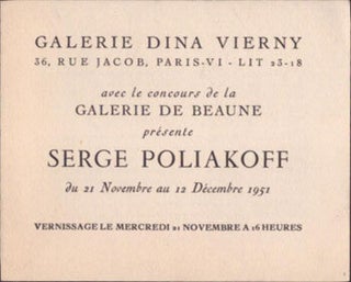 Item #16-5733 Galerie Dina Vierny présente Serge Poliakoff, (invitation to his first show."...