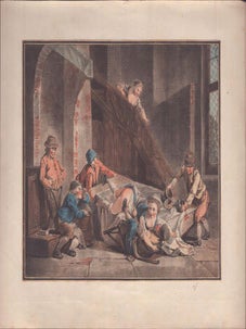 Item #16-5745 A tryst with peasants inside a building. 18th Century artist