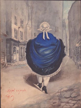 Item #16-5747 Appel au peuple. Woman holding up her large blue dress in the town square. 19th...