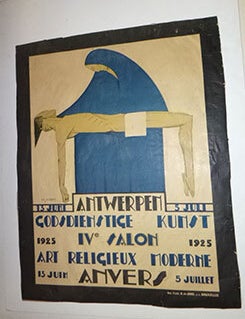 Item #16-5755 Antwerpen Godsdienstige Kunst IVe Salon 13 juni - 5 juli 1925. [Antwerp Religious Art: Nun holding a nude dead man]]. First edition of poster. Signed. Marcel Louis Baugniet.