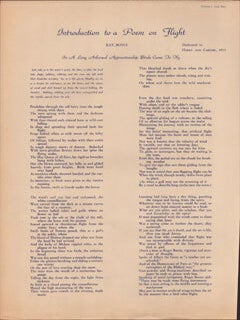 Item #16-5846 Introduction to a Poem on flight. First edition of the published broadside. Kay Boyle