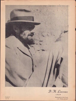 Item #16-5894 Portrait of D.H. Lawrence in 1929 and "Why not read Lawrence too?" First edition...