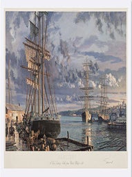 Item #16-5978 Seattle A View Looking North from Yesler’s Wharf in 1880. Signed. John Stobart