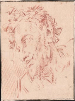 Item #16-6326 Face of a smiling man. Original sanguine drawing. Jacques Philippe Caresme,...