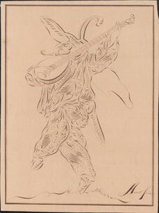 Item #16-6328 Harlequin with a guitar Original drawing. Signed. Auvrest, Jacques Cathy,...