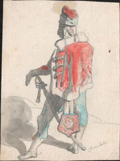 Item #16-6329 Standing soldier Original watercolor.. Signed. Nicolas-Toussaint Charlet,...