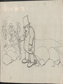 Item #16-6334 Large Man with cane giving a rifle to three apparent armed rebels. Original ...