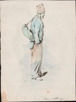 Item #16-6337 Retour d'Allemagne. Zouave. Original watercolor drawing. WWI French military...