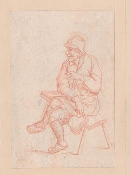 Item #16-6341 Seated Man holding a jug. Original sanguine drawing. Cornelis Pietersz Bega,...