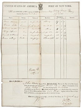 Item #16-6356 Port of New York: List of Officers and Men comprising the crew of the American...