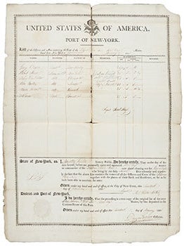 Item #16-6357 Port of New York: List of Officers and Men comprising the crew of the Schooner...