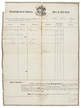 Item #16-6358 Port of New York: List of Officers and Men comprising the crew of the Sloop Patty...