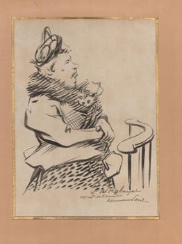 Item #16-6379 Man in drag holding a cat . Ink drawing. Signed. René Georges Hermann-Paul,...