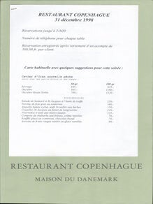 Menu with with original lithograph by Ejler Bille for Restaurant Copenhague - Maison du Danemark.(Nouvelle année)