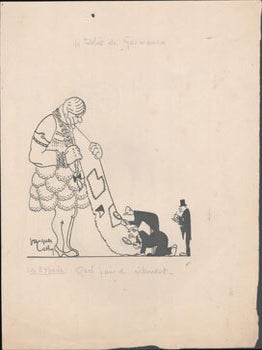 Item #16-6448 "Le Tablier de Germania; Les Experts: Quel pauvre vêtement." Original ink drawing....