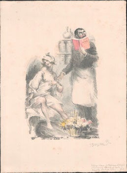 Item #16-6455 Pharmacien reading Demachy's "Contes choisis" and touching a bare breasted woman ....