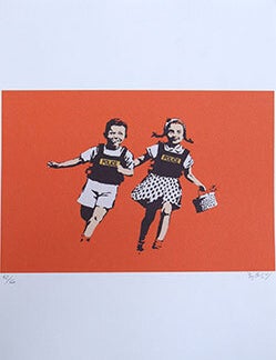 Item #16-6528 Jack & Jill. Lithograph after the silkscreen. Signed and numbered. Banksy . After, born 1974.