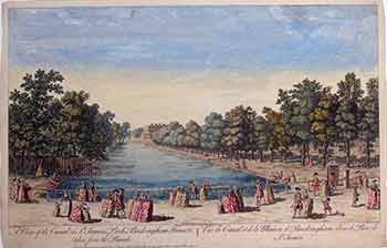 Item #17-3015 A View of the Canal in St. James’s Park, Buckingham House taken from the Parade. (Color engraving). Canaleti, Stevens, Artist, Engraver.