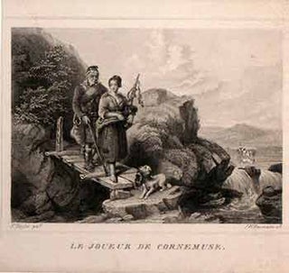 Item #17-3019 Le Joueur de Cornemuse. (B&W engraving). F. Taylor, I. W. Baumann, Artist, Engraver