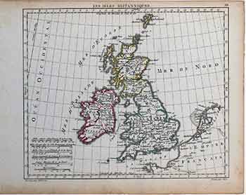 Item #17-3033 Les Isles Britanniques : Map of Britain. (B&W engraving with hand colored borders). Herisson, Glot, Artist, Engraver.