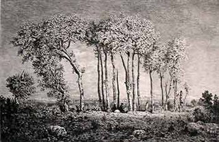 Item #17-3112 Evening. (First edition of the etching.). Th. Rousseau, Kratke, Artist, Engraver