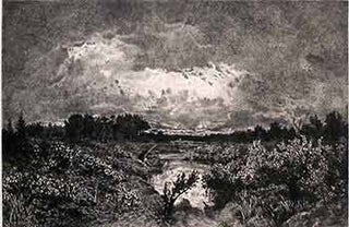 Item #17-3116 Evening. (First edition of the etching.). Th. Rousseau, Kratke, Artist, Engraver