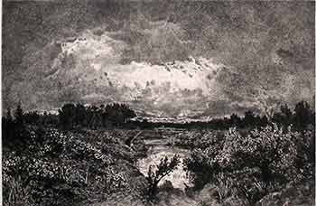 Item #17-3116 Evening. (First edition of the etching.). Th. Rousseau, Kratke, Artist, Engraver.
