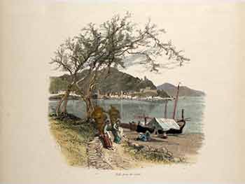 Item #17-3137 Noli, from the Coast. (The Cornice Road, Liguria, Italy). (Color engraving). 19th Century Italian Artist.