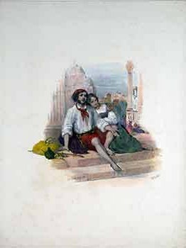 Item #17-3183 Portrait of Couple in Italy. (Hand colored engraving). Jules David, Artist