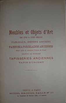 Item #17-3477 Catalogue des Meubles et Objets d’Art des XVII & XVIII Siecles: Tableaux, Dessins...